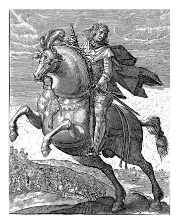 Téléchargez les photos : Rodolphe Ier de Habsbourg à cheval, Crispijn van de Passe (I), d'après G. Ens, 1604 Rodolphe Ier de Habsbourg, empereur allemand, à cheval. - en image libre de droit