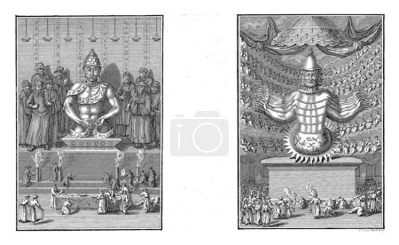 Téléchargez les photos : Deux religions : Vénération de la statue de Confucius et Bouddha Amida au Japon, Jan Lucas van der Beek, d'après Bernard Picart, 1763-1818 - en image libre de droit