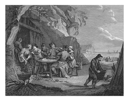 Photo for Oyster Eaters, Antonio Gabrieli, after Benard, 1783 Coastal landscape with a group in the foreground drinking wine and eating oysters. - Royalty Free Image