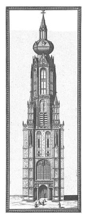 Foto de La torre del Nieuwe Kerk en Delft, ante el fuego de 1536, Abraham de Blois, 1679 - 1680 La torre del Nieuwe Kerk en Delft, como se veía antes del fuego de 1536. - Imagen libre de derechos