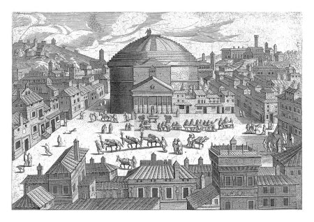 Téléchargez les photos : Vue du Panthéon, Hendrick van Cleve, 1585 Vue du Panthéon, le temple romain connu sous le nom de Santa Maria dei Martiri au XVIe siècle. - en image libre de droit