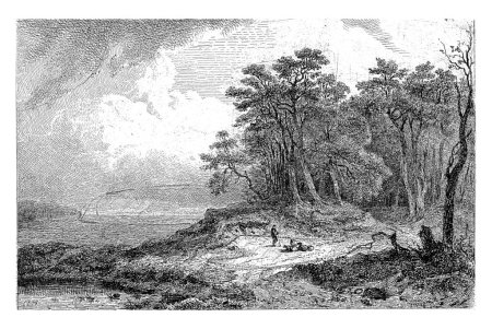 Téléchargez les photos : Paysage avec berger, Constantinus Cornelis Huysmans, 1820 - 1886 Paysage boisé avec un berger avec personnel et moutons. Sur la gauche un petit lac. - en image libre de droit
