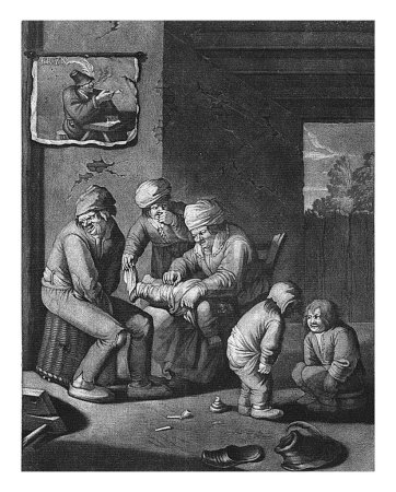 Photo for The Sense of Smell, Pieter Schenk (I), after Andries Both, 1670 - 1713 In a room, a woman cleans her child's buttocks while the man next to her turns his face away and sticks out his tongue. - Royalty Free Image