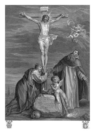 Photo for Christ on the Cross with Saints Catherine of Siena and Dominic under the Cross, Schelte Adamsz. Bolswert, after Anthony van Dyck, after Erasmus Quellinus (I), 1653 - Royalty Free Image
