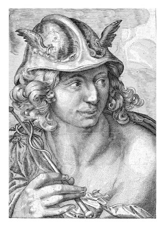 Mercury, Gerrit Gauw, after Jacob Matham, 1604 - 1634 The god Mercury, bust to the right. He has the caduceus in his hand.