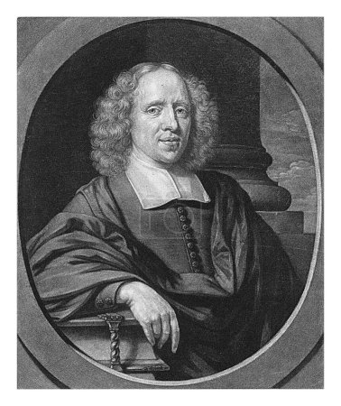Foto de Retrato de Henricus van Born, Abraham Bloteling, después de Nicolaes Maes, 1684 Retrato de Henricus van Born, teólogo en Ámsterdam. Su brazo descansa en la Biblia. - Imagen libre de derechos