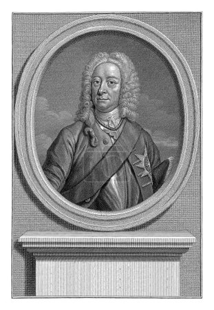 Téléchargez les photos : Portrait du roi George Ier de Grande-Bretagne, Pieter Tanje, d'après John Faber (II), 1752 Portrait de George Ier, roi de Grande-Bretagne et électeur de Hanovre. - en image libre de droit