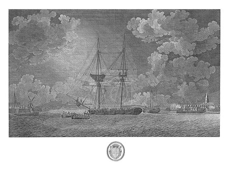 Photo for Capture of the French gunboat Ste. Lucie, 1793, Govert Kitsen, after Engel Hoogerheyden, 1793 The capture of the French gunboat Ste. Lucie and the gaff yacht with seven sloops with a total of 140 men. - Royalty Free Image