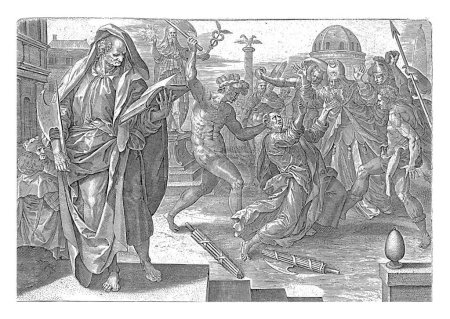Téléchargez les photos : Martyre de Mattias, anonyme, après Maerten de Vos, 1646 Mattias est décapité à la hache et lapidé. À gauche de la scène de son martyre, il est représenté à nouveau, avec une hache dans une main - en image libre de droit