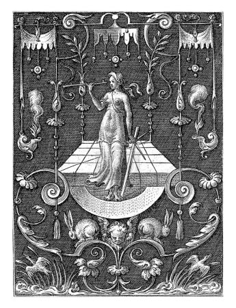 Téléchargez les photos : Perspective, Etienne Delaune, 1528 - 1583 La Perspective avec des instruments de mesure dans ses mains debout devant un sol carrelé. - en image libre de droit