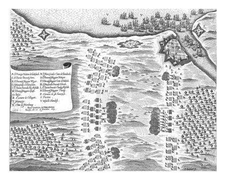 Foto de Batalla de Nyborg, 1659, Gaspar Bouttats, 1659 Mapa que muestra la captura de la ciudad de Nyborg por Michiel de Ruyter y la derrota del ejército sueco por los daneses, 25 de noviembre de 1659. - Imagen libre de derechos