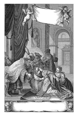 Téléchargez les photos : Esther est présenté au roi Assuérus, Cornelis van Dalen (I), 1647, gravé vintage. - en image libre de droit