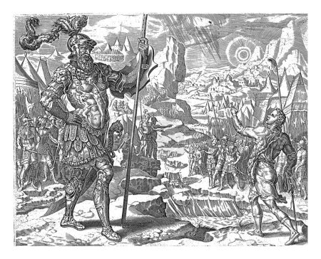 Foto de Confrontación entre David y Goliat, anónimo, después de Maarten van Heemskerck, 1555 - 1633 David está de pie en ropa de civil ante el filisteo Goliat. - Imagen libre de derechos