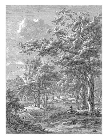 Téléchargez les photos : Paysage à Eext, Hendrik Schwegman, d'après Egbert van Drielst, 1771 - 1816 Un pêcheur à la ligne à l'eau à Eext, Drenthe. - en image libre de droit