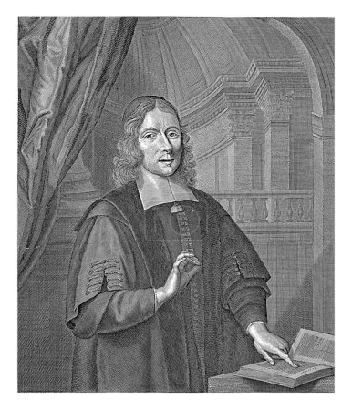 Photo for Portrait of Herman Witsius, Anthony van Zijlvelt, after J. Heymans, 1675 - 1679 Portrait of Herman Witsius, preacher and professor of theology in Franeker, standing in a church near an open Bible. - Royalty Free Image