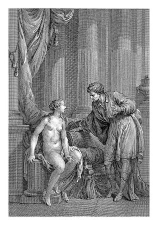 Photo for Pygmalion speaks with Galatea, Emmanuel Jean Nepomucene de Ghendt, after Charles Joseph Dominique Eisen, 1748 - 1815 Galatea, the revived statue of Pygmalion, sits on a column. - Royalty Free Image