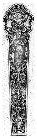 Photo for Knife handle with an oval at the top with Fides, anonymous, after Theodor de Bry, 1538 - 1598 Handle with candelabra decoration, made up of a vase, squirrels and flowers. Above that oval with Fides. - Royalty Free Image