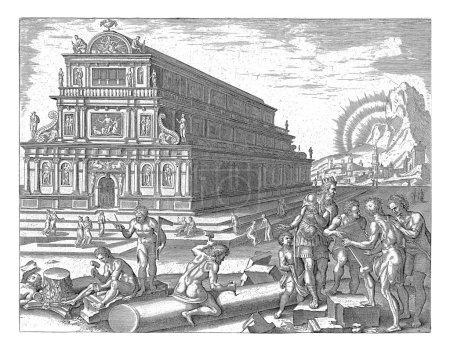 Téléchargez les photos : Temple de Diane à Ephèse, Philips Galle, d'après Maarten van Heemskerck, 1581 - 1633 Le temple de Diane à Ephèse, représenté comme une basilique italienne de trois étages. - en image libre de droit