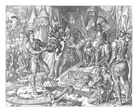 Foto de David muestra la cabeza de Goliat a Saúl, anónimo, después de Maarten van Heemskerck, 1555 - 1633 David está con la cabeza de Goliat delante de Saúl. Varios soldados miran. - Imagen libre de derechos