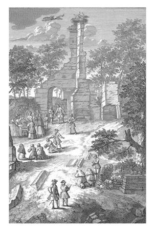 Téléchargez les photos : Vue des ruines de l'église d'Eik en Duinen, 1729, François van Bleyswijck, 1729 - 1736 Vue des ruines de l'église d'Eik en Duinen, démolie en 1580. - en image libre de droit