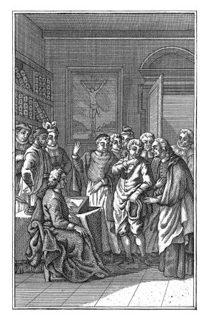 Téléchargez les photos : Guérison miraculeuse, Louis Joseph Fruytiers, 1723-1783 Un groupe de gentilshommes, dont un certain nombre de membres du clergé, se tient dans une pièce. - en image libre de droit