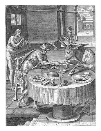 Téléchargez les photos : La nourriture du corps est considérée comme plus importante que la nourriture pour l'âme, Philips Galle (attribué à l'atelier de), d'après Philips Galle, 1610-1676. - en image libre de droit