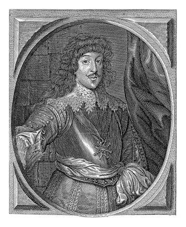 Téléchargez les photos : Portrait de Gaston Jean-Baptiste, duc d'Orléans, Pieter de Jode (II), d'après Anthony van Dyck, 1628-1670 Portrait de Gaston Jean-Baptiste, en demi-personne. Il porte une armure.. - en image libre de droit