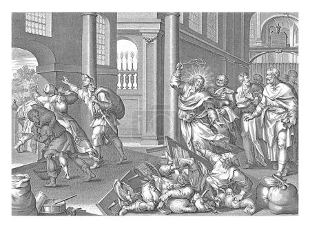 Téléchargez les photos : Christ expulsant les marchands et les changeurs du Temple, anonyme, d'après Jacques de Bie, d'après Maerten de Vos, 1630 - 1702 . - en image libre de droit