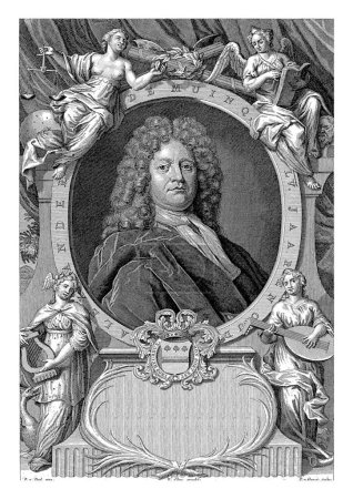 Téléchargez les photos : Portrait d'Alexander de Muncq à l'âge de 55 ans, Pieter van Gunst, d'après P. van Dyck, 1710-1731 Alexander de Muncq, maire de Middelburg et poète, à l'âge de 55 ans. - en image libre de droit