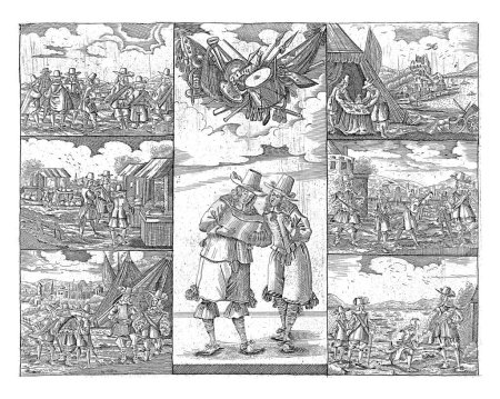 Téléchargez les photos : Caricature sur les Hollandais et leur relation avec Cromwell et le roi de Suède, vers 1657-1658. Feuille avec représentation dans sept compartiments. - en image libre de droit