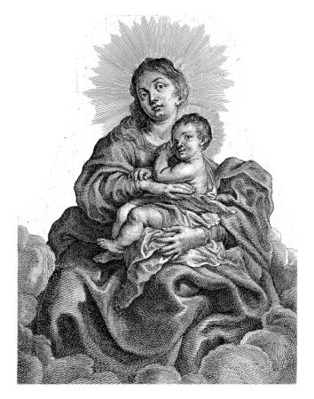Téléchargez les photos : Marie avec le Christ Enfant, Andries Pauli, d'après Cornelis Schut (I), 1610-1639 Marie avec le Christ Enfant sur ses genoux, sur une couverture nuageuse. - en image libre de droit