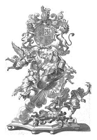 Téléchargez les photos : Allégorie du retour de la Grande-Bretagne à la foi catholique, Arnold van Westerhout, d'après Giovanni Battista Lenardi, 1687 - en image libre de droit
