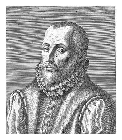 Foto de Retrato de Christophorus A Costa, Philips Galle, 1587 - 1606 Retrato de Christophorus A Costa, botánico español. La impresión tiene un título en latín y es parte de una serie de famosos estudiosos. - Imagen libre de derechos