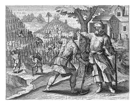 Foto de Parábola de los trabajadores en el viñedo, Jan Collaert (II), después de Maerten de Vos, 1597 Una escena de la historia de la parábola de los trabajadores en el viñedo. - Imagen libre de derechos