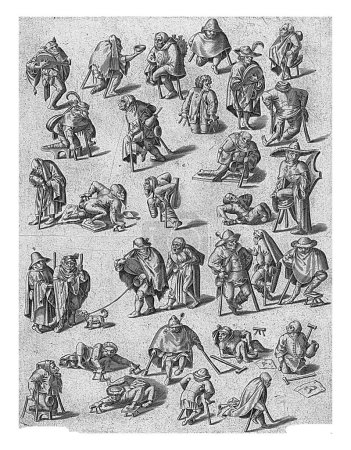 Foto de Mendigos, bufones y músicos lisiados, anónimos, después de Jheronimus Bosch, 1570 - 1601 Varios mendigos, bufones y músicos lisiados. Algunos se apoyan en muletas o tienen una pierna de madera. - Imagen libre de derechos