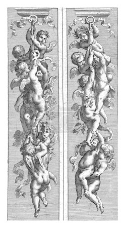 Photo for Two trophies with putti, Louis Testelin, 1663 - 1724 Each trophy consists of six putti holding on to a ribbon tied to a ring. - Royalty Free Image