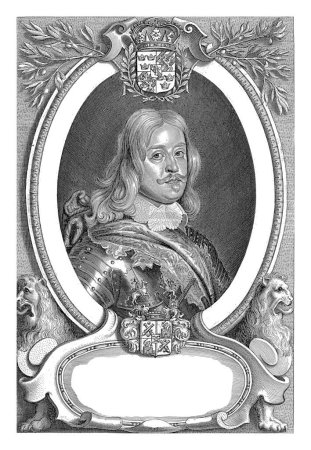 Téléchargez les photos : Portrait de Margnus Gabriel de la Gardie, Pieter de Jode (II), d'après Anselm van Hulle, 1649 Buste portrait de Margnus Gabriel de la Gardie, en armure. - en image libre de droit