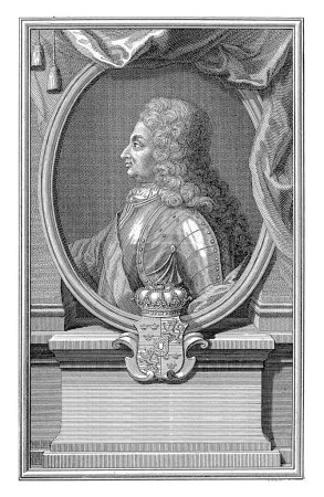 Foto de Retrato de Federico I, Jan Caspar Philips, 1734 Retrato de Federico I, rey de Suecia. Su escudo está en el zócalo.. - Imagen libre de derechos