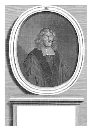 Foto de Retrato de Herman Witsius, Anthony van Zijlvelt, después de Michiel Gillig, 1681 Retrato de Herman Witsius, predicador y profesor de teología en Utrecht, en un marco oval con borde escrito. - Imagen libre de derechos