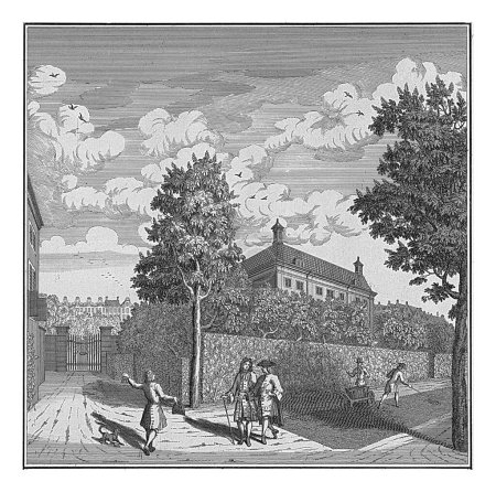 Téléchargez les photos : Vue de l'arrière et une partie du jardin du Corvershof à Amsterdam, Jan Smit (I), d'après Jan Smit, 1723 - 1748 Vue de l'arrière et une partie du jardin du Corvershof sur le Nieuwe Herengracht - en image libre de droit