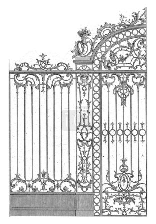 Téléchargez les photos : Porte de chœur, Carl Albert von Lespilliez, d'après François de Cuvillies (Sr.), 1745 Une porte de chœur en fer forgé ornée d'un vase au milieu au-dessus. - en image libre de droit