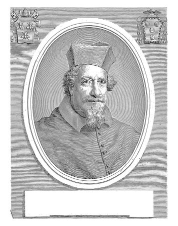 Téléchargez les photos : Portrait du cardinal Giulio Gabrielli, Giuseppe Maria Testana, d'après Giovanni Maria Morandi, 1658-1679 En haut à gauche et en haut à droite un blason. - en image libre de droit
