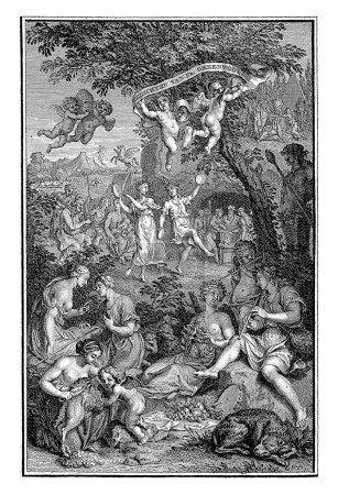 Foto de Paisaje con pastores y pastoras, Bernard Picart, 1718 Representación alegórica con pastores y pastoras en un paisaje. - Imagen libre de derechos