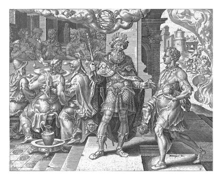 Téléchargez les photos : Punition de l'homme sans vêtements de mariage, Dirck Volckertsz. Coornhert, d'après Maarten van Heemskerck, 1610 - 1679 Un festin de mariage où les invités se livrent à un repas. - en image libre de droit