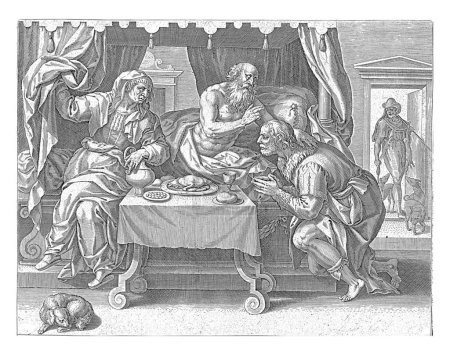 Téléchargez les photos : Isaac bénit Jacob, Maerten de Vos, 1639 Le vieil Isaac aveugle bénit Jacob, qui est agenouillé près du lit. Avec l'aide de sa mère Rebecca, qui est assise sur le bord du lit. - en image libre de droit