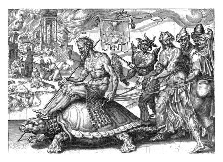 Photo for Triumph of Job, Dirck Volckertsz. Coornhert, after Maarten van Heemskerck, 1559 In the foreground Job, riding a turtle. - Royalty Free Image