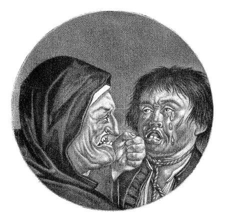 Photo for Monk and a Weeping Man, Jacob Gole, after Cornelis Dusart, 1693-1700 An implacable monk shows a weeping man his fists. The print is part of a series of caricatures of the French clergy under Louis XIV - Royalty Free Image