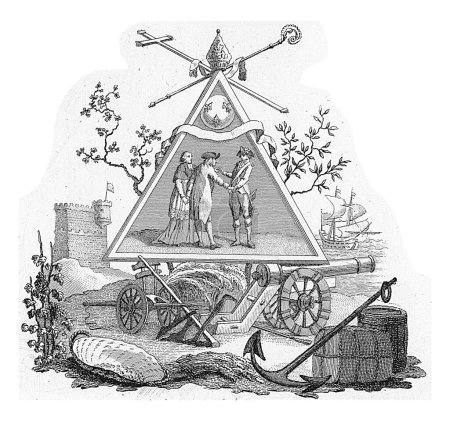 Foto de Muelle en el que varios atributos y un marco con tres figuras y una mitra, Reinier Vinkeles (I), 1751 - 1816 - Imagen libre de derechos