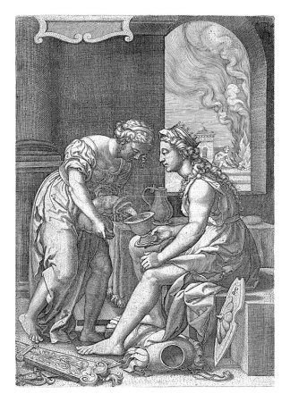 Photo for Artimesia drinks the ashes of her husband Mausolus, Georg Pencz, 1537 - 1541 Artemisia sits by the armor of her deceased husband and is served by a servant to sprinkle her husband's ashes. - Royalty Free Image
