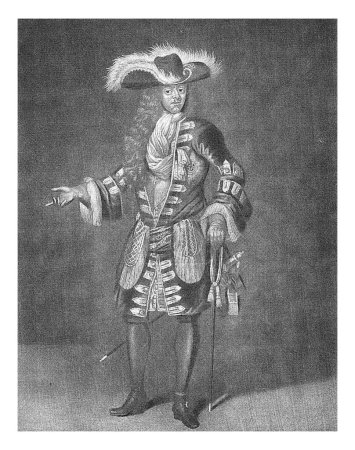 Foto de Retrato de Johan Georg IV de Sajonia, Pieter Schenk (I), 1670 - 1713 Johan Georg IV, elector de Sajonia, con un sombrero emplumado y una peluca. Un palo en la mano. - Imagen libre de derechos